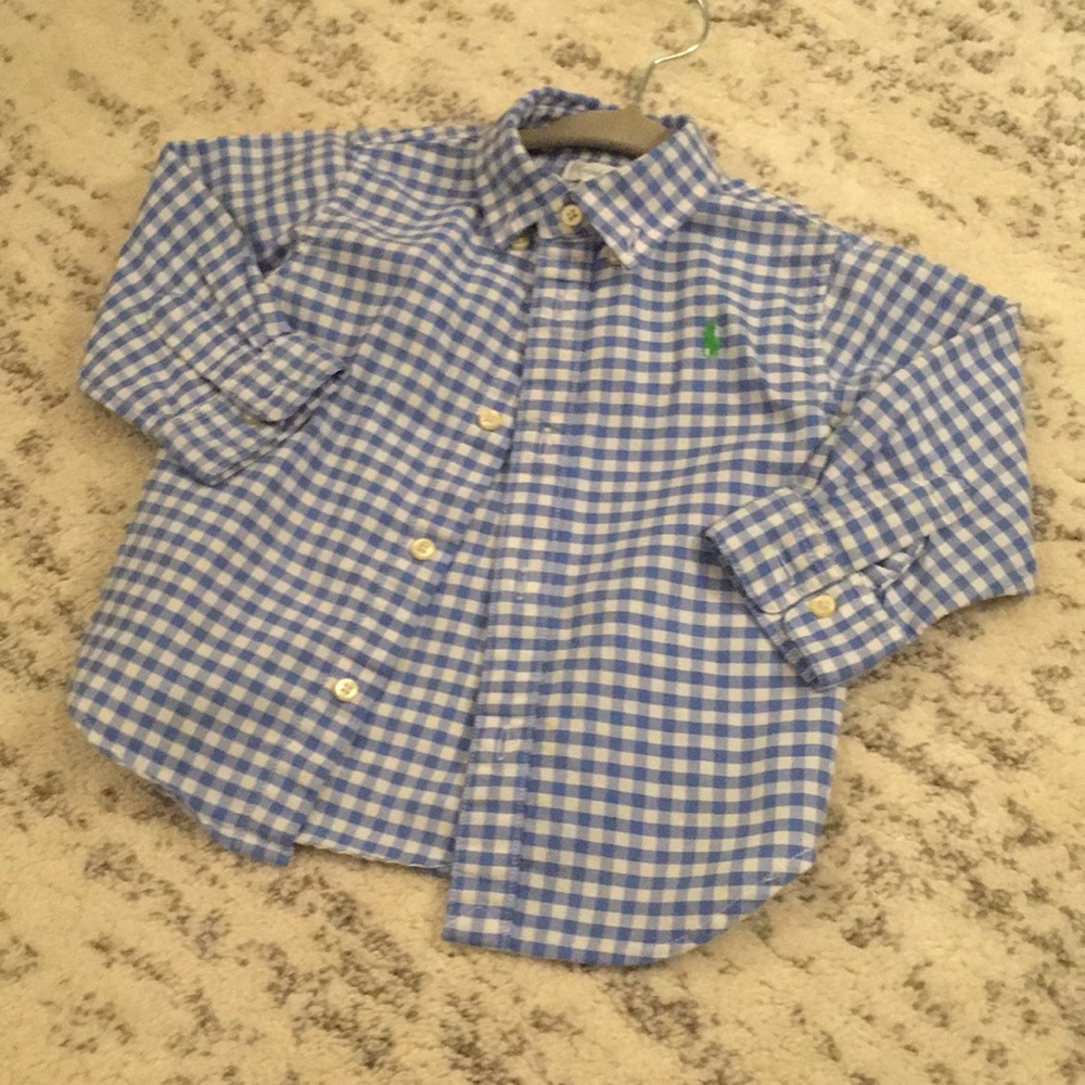 RL button up blue and white checkered